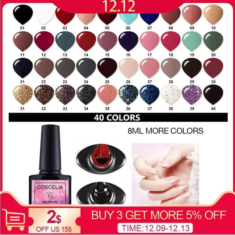 Tanie COSCELIA 40 sztuk zestaw zestaw żel do paznokci zestaw nail art do lakieru żelowego 40 kolorów do zestaw do Manicure zestaw do paznokci do Manicure
