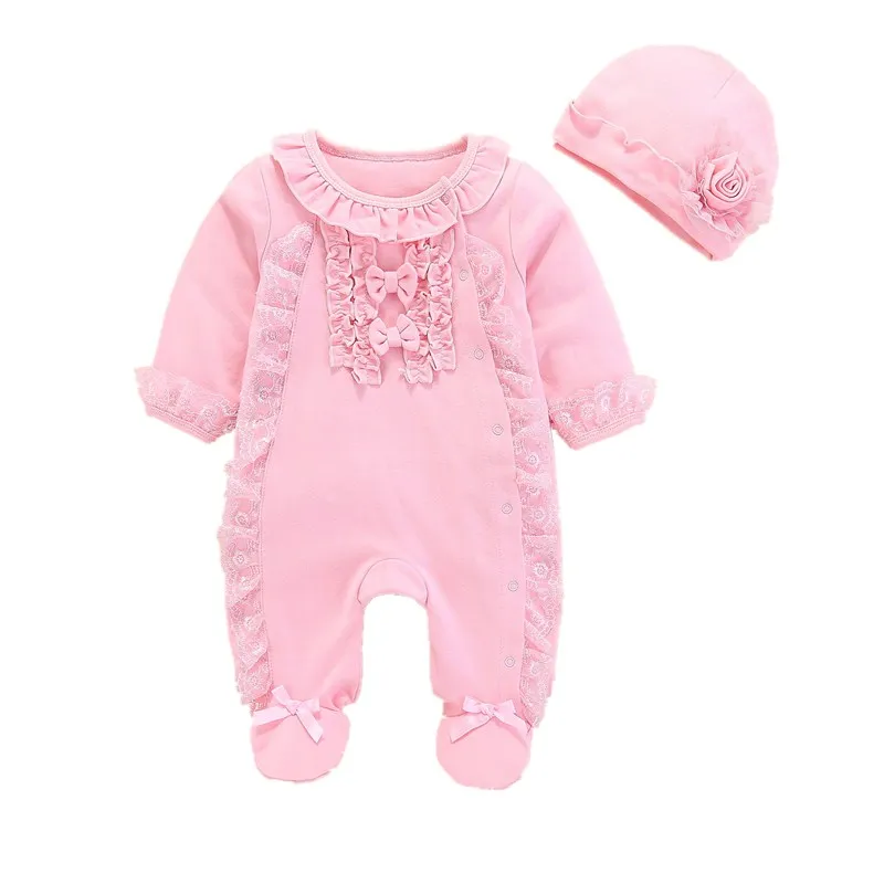 Newborn Baby Girl Footies Clothes 0 3 6 months Cotton Long Sleeve Princess Baby Jumpsuit With Footies Outfit Girl Clothing baby clothes