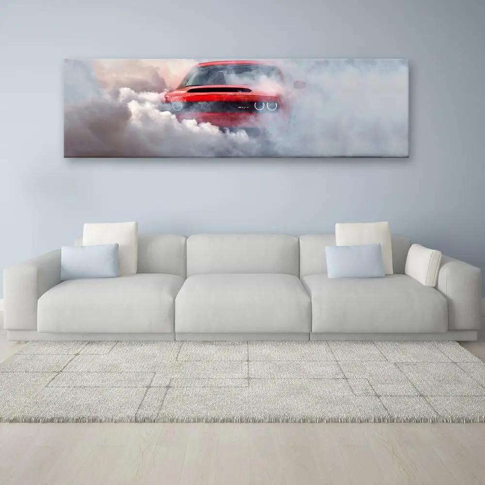Картина на холсте тему спорта автомобиль dodge challenger демон стены искусства красный