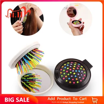 

1 PC New Makeup Comb Hair Brush Styling Tool Portable Mini Folding Comb Airbag Massage Round Travel Hair Brush with Mirror