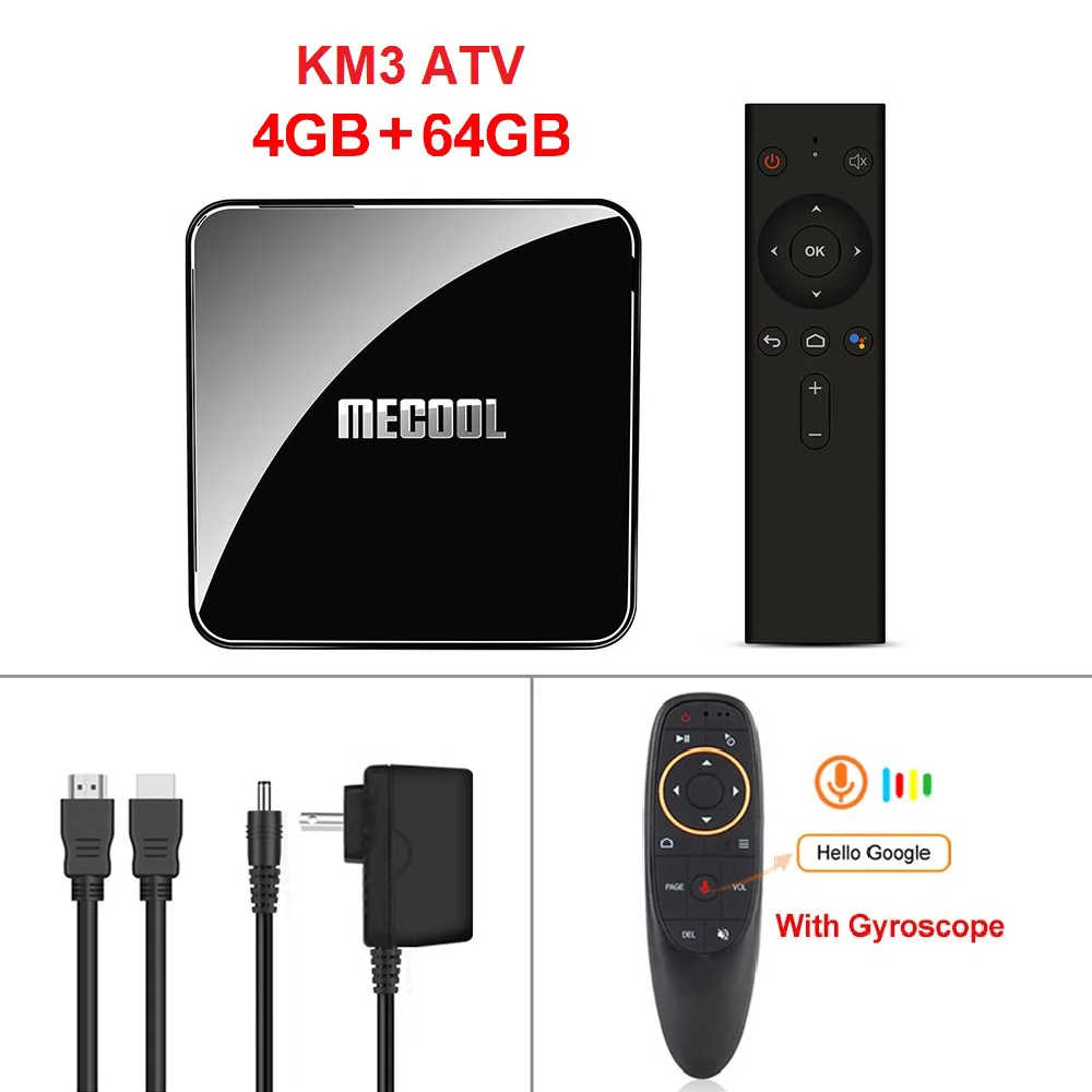 Mecool KM3 A tv Google Сертифицированный Смарт ТВ приставка Android 9,0 ТВ приставка S905x2 двойной wifi с 4K HDR Android ТВ потоковый медиаплеер - Цвет: KM3 4G64G G10 RC