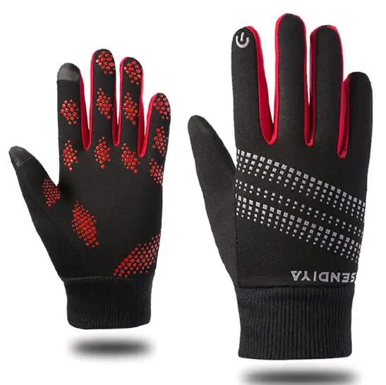 Red Модные уличные Мотоциклетные Перчатки Guantes для мужчин и женщин для вождения полный палец Сенсорный экран теплые осень зима плюс бархат езды варежки - Цвет: Red