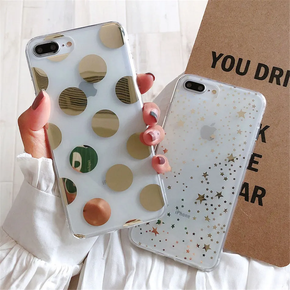 

SUYACS Electroplated Classic Polka Dots Phone Case For iPhone XR XS Max 6 6S 7 8 Plus X Cute Star Soft IMD Phone Housing Bag