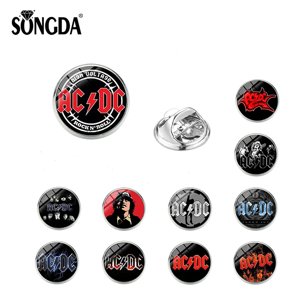 

SONGDA 1PC Steampunk AC/DC Rock Band Lapel Brooch ACDC Printing Glass Dome Stainless Steel Clasp Pins Boyfriend Gift Accessories