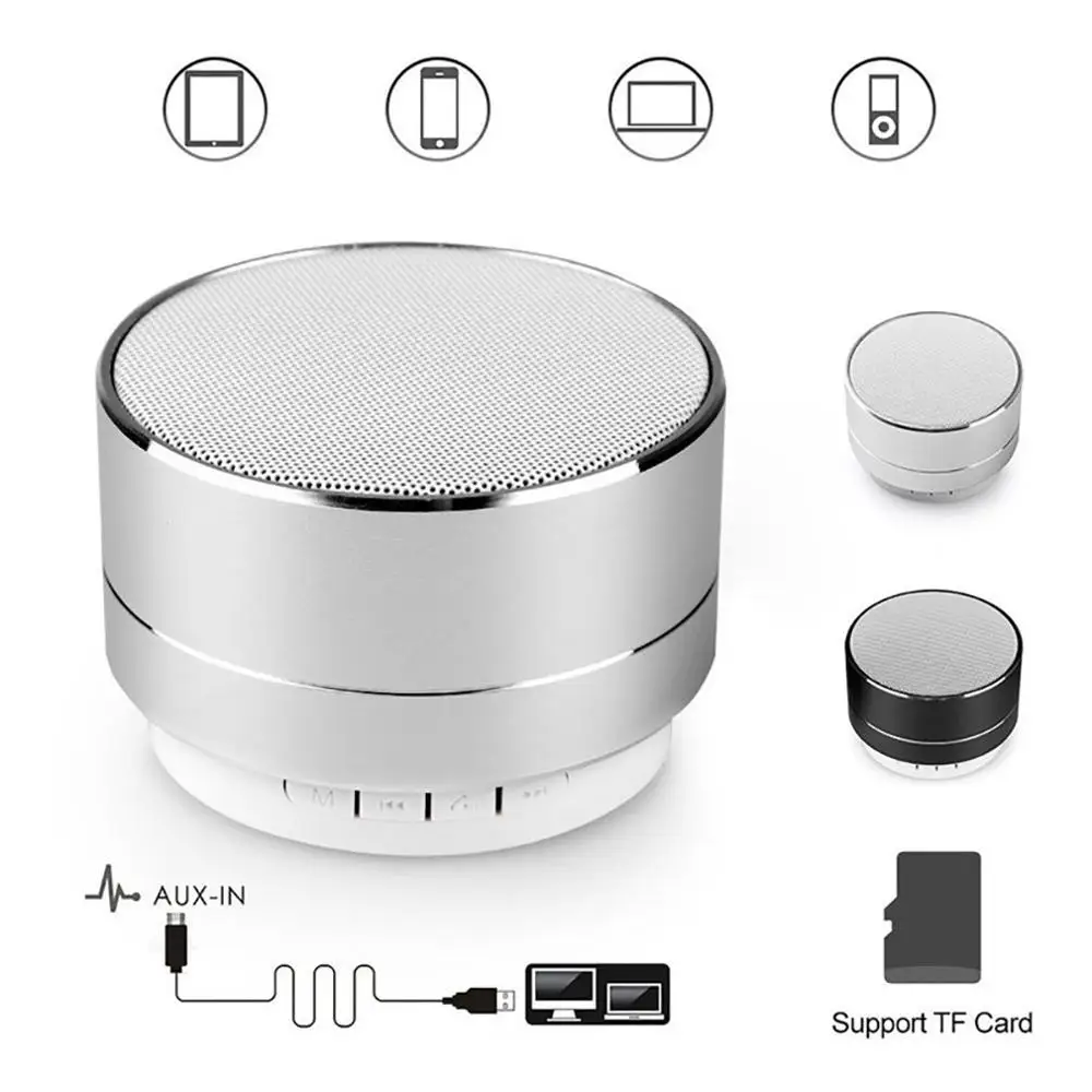 Portable Mini Metal Steel Speaker Wireless Smart Led Super Bass Speaker TF card function