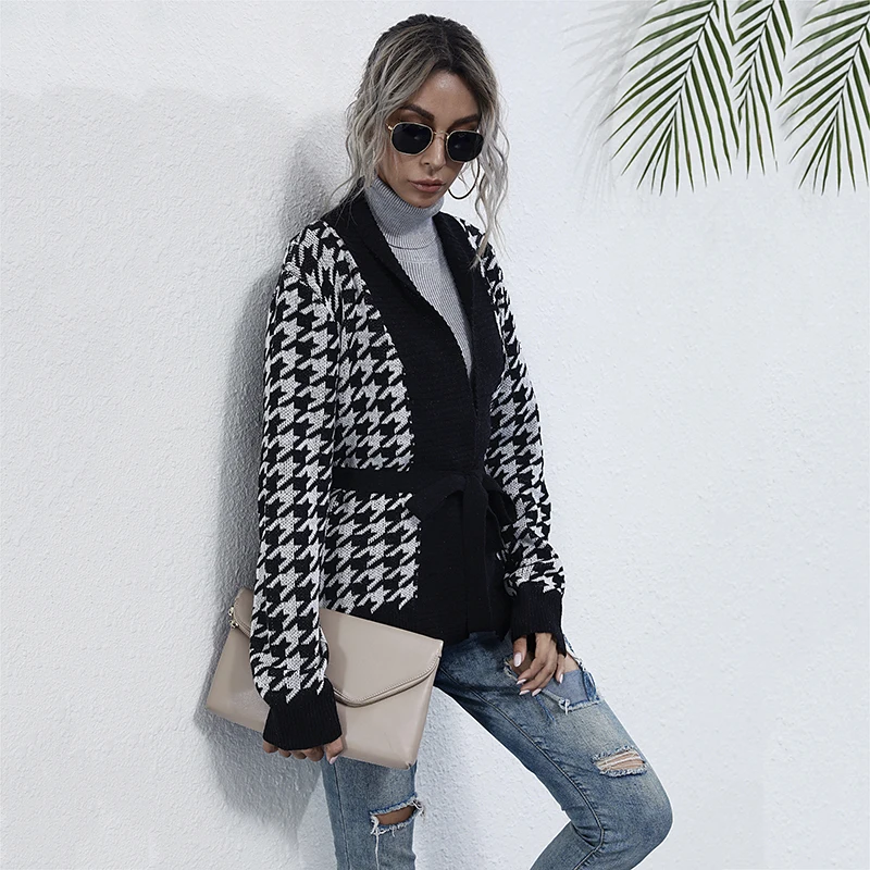 Autumn Winter Women Vintage Bandage Cardigan Paper Bird Knitted Sweaters Long Sleeve Knitted Clothes Loose V Neck Knitwear