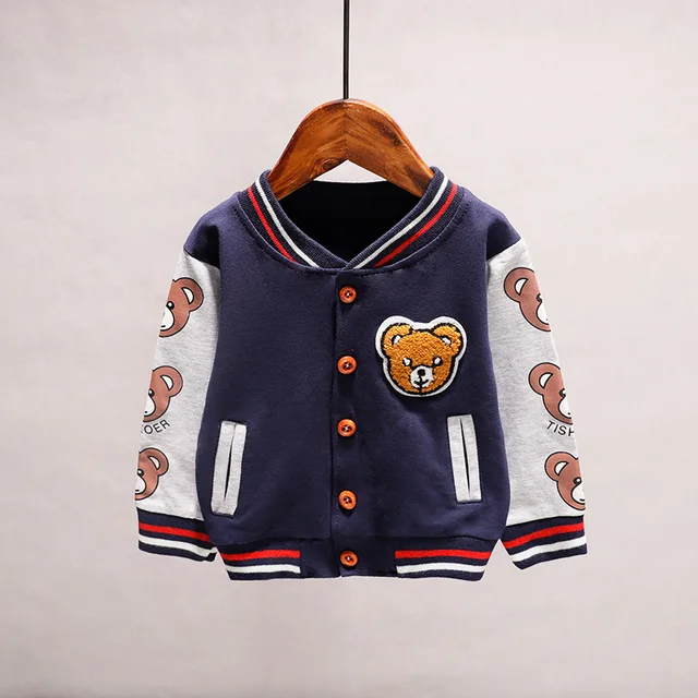 New Spring Autumn Baby Cartoon Clothes Children Boys Girls Fashion Print Jacket Kids Infant Sportswear Toddler Casual Clothing XH springbear F Navy