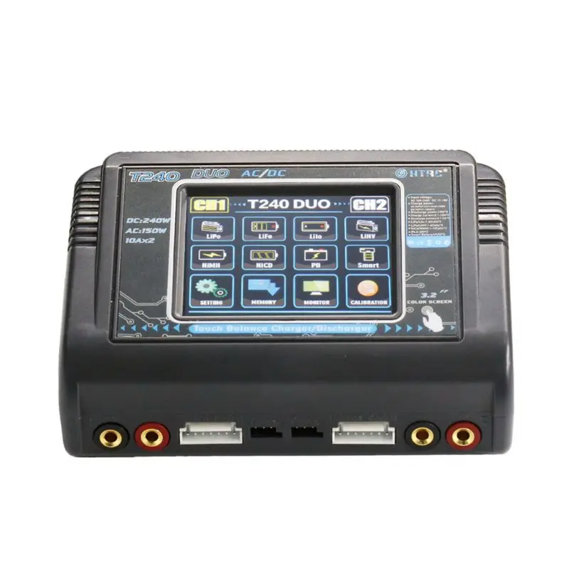 HTRC T240 DUO AC 150 Вт/DC 240 Вт сенсорный экран двухканальный 10A RC Баланс Зарядное устройство Dis зарядное устройство для LiPo LiHV LiFe Lilon NiCd Pb