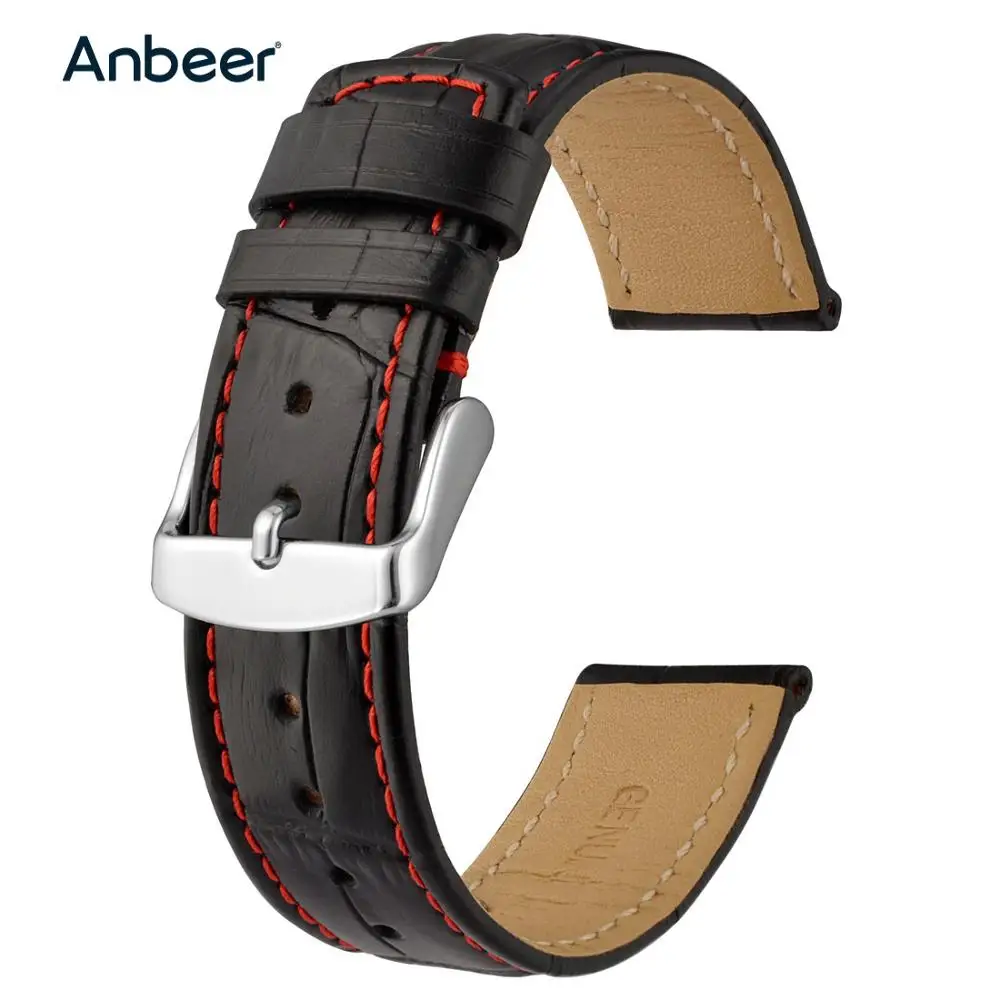 Кожаный ремешок для часов Anbeer сменный Браслет из кожи аллигатора в классическом