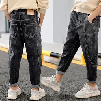 

IENENS Kids Boys Jeans Pants Spring Autumn Stretch Jeans Young Boy Casual Trousers Bottoms Elastic Waist Pants Black Blue 5-13Y