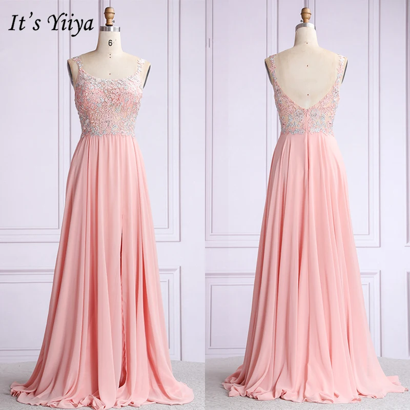 It's Yiiya Evening Dress Elegant Sling Embroidery Lace Party Dresses O005 Sleeveless Zipper Long Plus Size robe de soiree