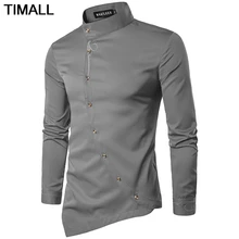 Brand 2017 Fashion Male Shirt Long-Sleeves Tops Personality Oblique Button Irregular High-Grade Mens Dress Shirts Slim Men Shirt