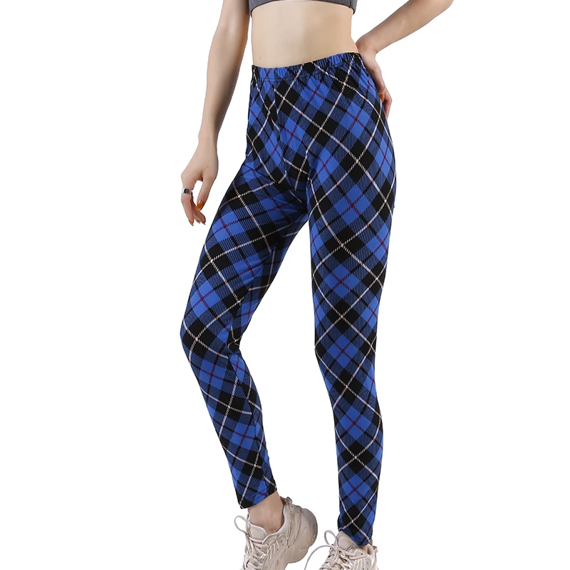 Women Leggings Grid Print Exercise Fitness Leggins Elasticity Plaid Push Up Legging Female Sexy Trousers Pants tights for women