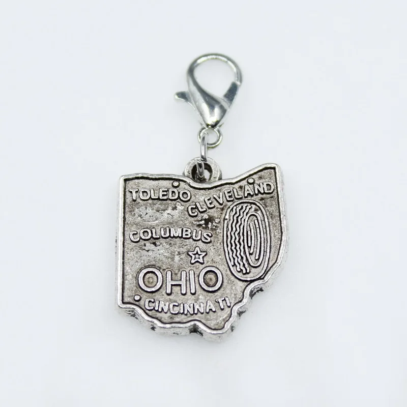 

Hot selling 10pcs American OHIO Map Dangle Charms Lobster Clasp DIY Pendant Bracelets Accessories