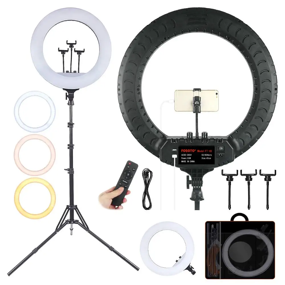 

Fusitu FT-45 18 Inch LED Ring Light Photographic Lighting 2700-6500K Fill Lamp With Remote And Tripod For Photo Studio Makeup