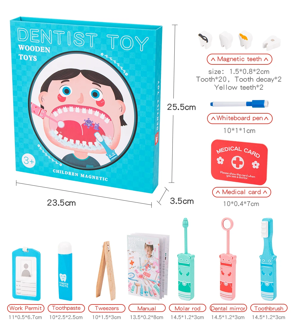 Verificar os Dentes Crianças Simulação Dentista Modelo Conjunto Fingir Jogar Kit Médico Brinquedo Educativo Role Play Learing Brinquedos 6 Conjunto de modelos de dentista com simulação,