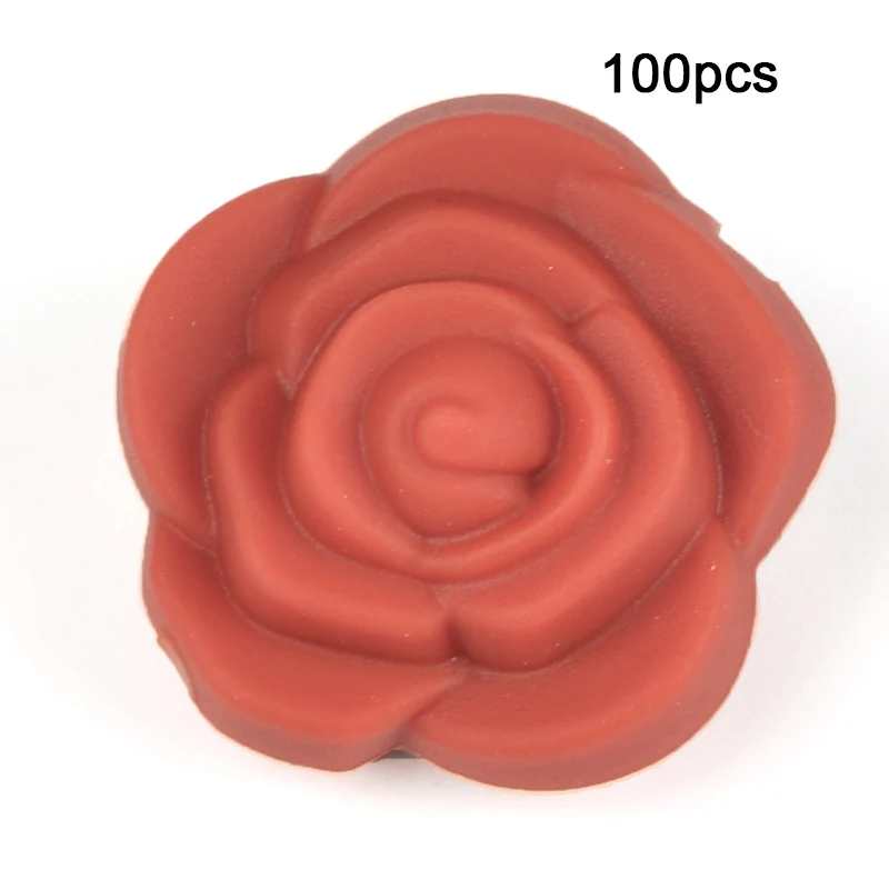 Brick red LOFCA 100 шт Силиконовые Бусины, цветок розы, Детские Прорезыватели, не содержит бисфенол, пищевое качество, Детские Силиконовые Прорезыватели, бусины для детских сосок, цепочка - Цвет: Brick red