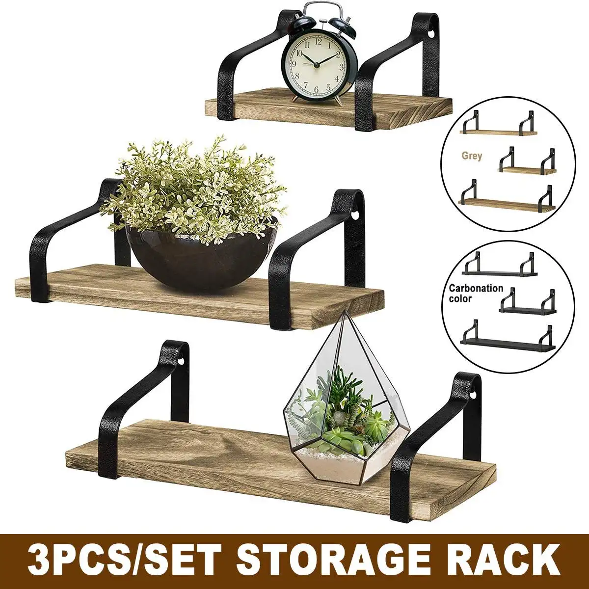 3Pcs/set Nordic Wooden Iron Wall Mounted Basket Storage Rack Shelf Wall Figure Display Crafts Decorative Shelves afbeelding