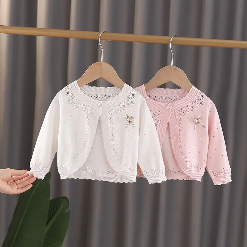 Girls Thin Long Sleeves Cardigan Jacket Ruffle baby Girl Knit Cardigan Sun Protection Clothing Summer Air-conditioning Shirt kids sweater