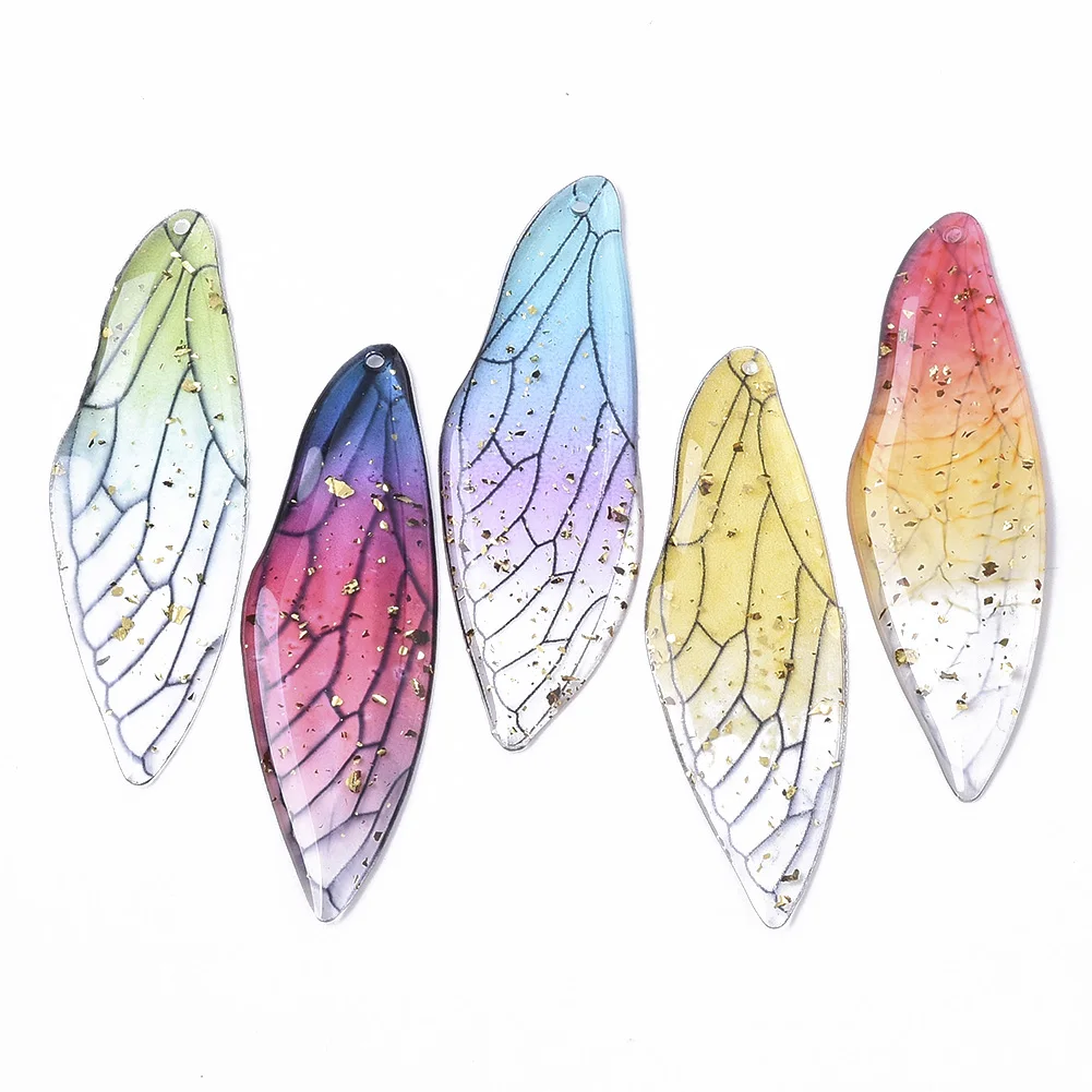 50/100pcs Transparent Epoxy Resin Big Wing Pendants Charms Rainbow Color with Gold Foil For Necklace Jewelry Making Supplies diy
