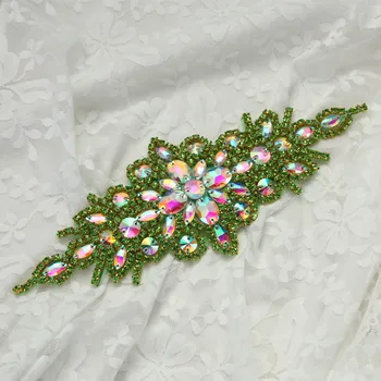 

1 pcs Green Rhinestone Beaded Patch Sewing on for Clothing Bags Shoes Clothes Applique