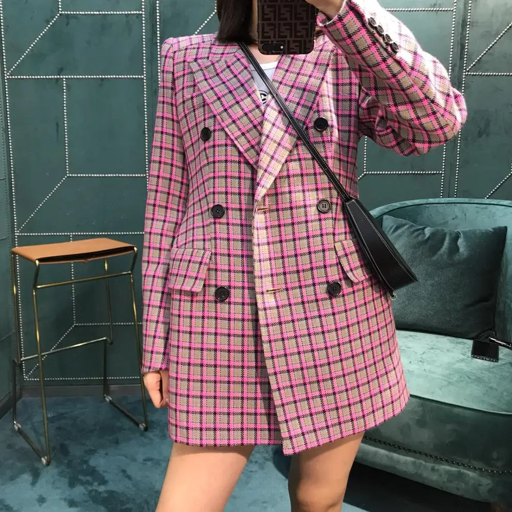 

woman pink grey jacket