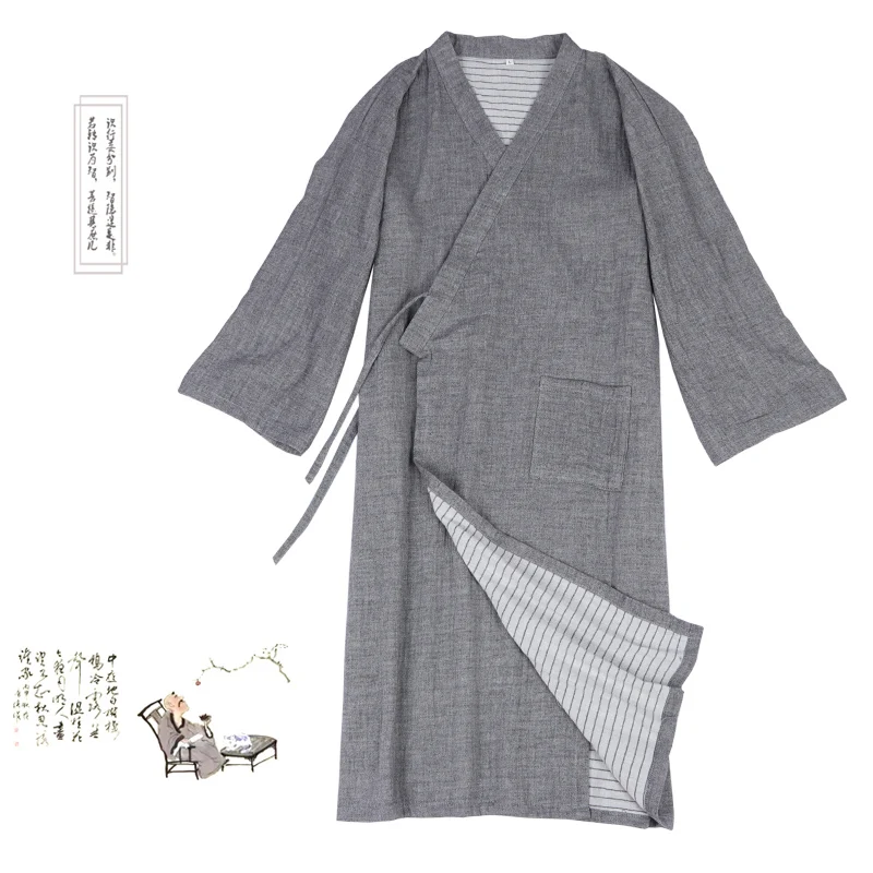

Chinese Traditional Ancient Style Summer Robe Pajamas Soft Loose Bathrobe Kimono Hanfu Man Sleep Lounge Vintage Monk Wear