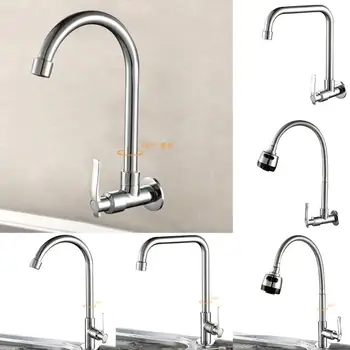 

360 Degree Rotating Deck/Wall Mounted Kitchen Sink Basin Swivel Tap Spout Cold Water Chrome Faucet Kitchen Fixture