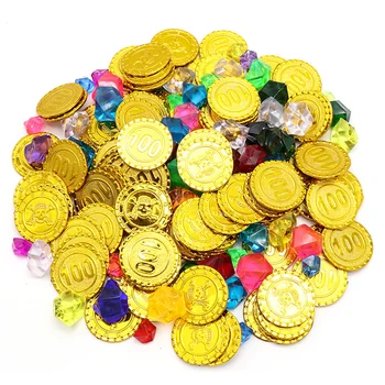 

Besegad Kids Pirate Treasure Toy 100pcs Diamond Crystal Gems Jewelry + 100pcs Gold Coins Toys Halloween Party Pirate Game Toy