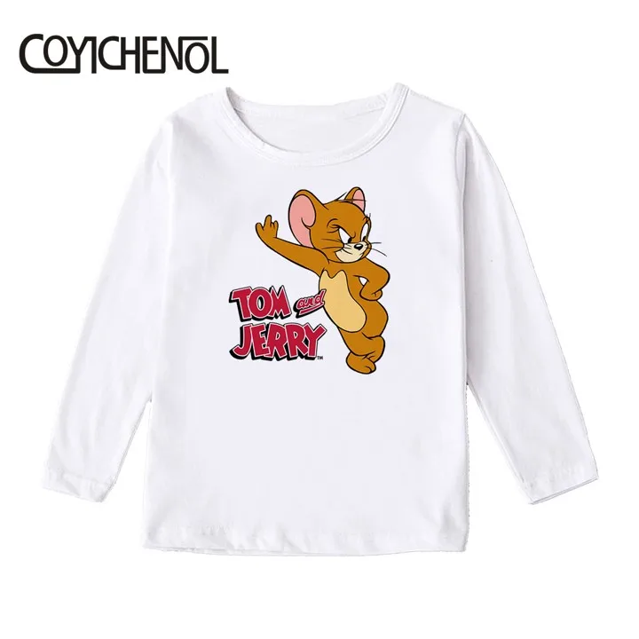 Tom and Jerry print kids tshirt Spring and autumn 2-12 Years long sleeve Kid Printed cartoon Tops COYICHENOL - Цвет: Серебристый