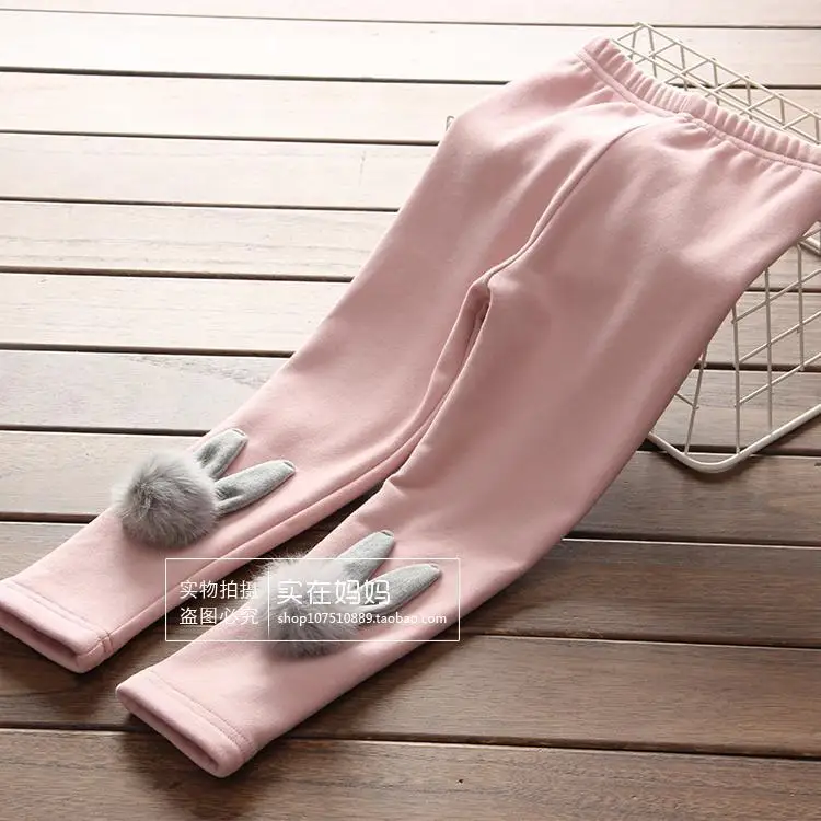 

Music Pure Korean-style Children Brushed And Thick Leggings 2019 Girls Winter New Style Furry Ball Warm Trousers