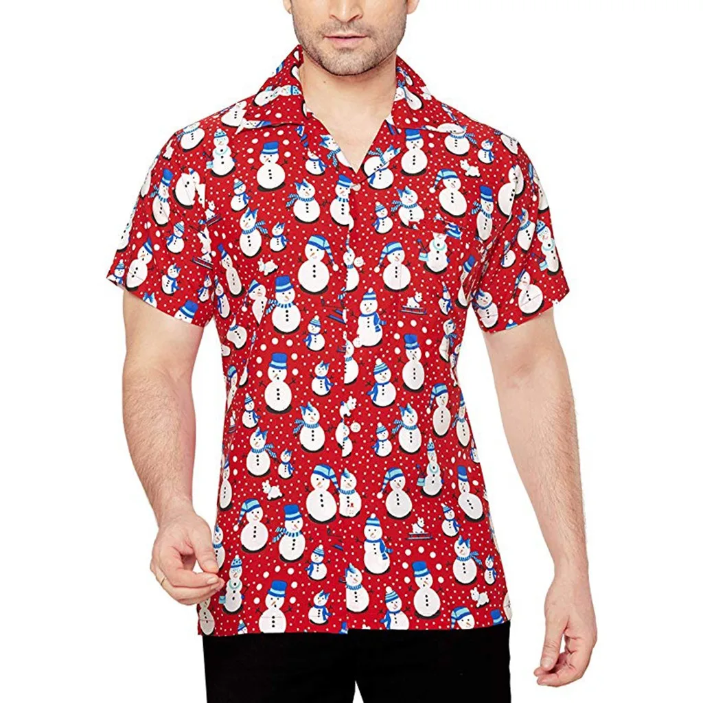 Модная мужская рубашка с коротким рукавом в рождественском стиле, повседневная мужская рубашка с рождественским принтом, модная удобная рубашка