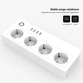 

Wifi Smart Socket Power Strip 4 EU Outlets Plug With 4 USB Fast Charging Port Timing App Voice Control with Alexa Google Home