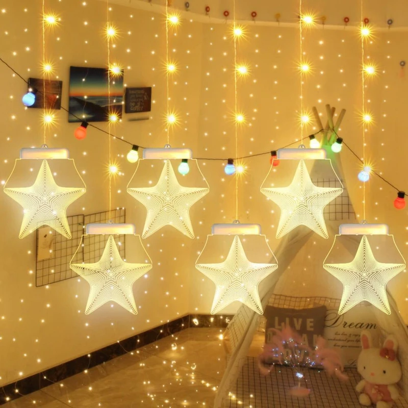 2x0,7 м светодиодный светильник-гирлянда с Луной и звездой, праздничный светильник, Сказочная гирлянда, натальный занавес для рождественской елки, украшения для свадебной вечеринки
