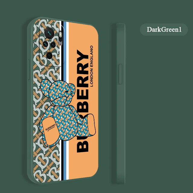 English Bear Case For Xiaomi Redmi Note 10 10S 9T 9 8 7 Pro Max Redmi 9 9A 9T K40 K30 K20 Pro Soft Liquid Silicone Phone Cover Dark Green1