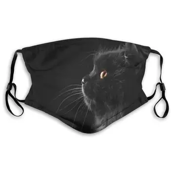 

A Cute Black Cat Washable Reusable Mask, Anti Dust Half Face Mouth Mask For Kids Teens Men Women With Adjustable Ear Loops