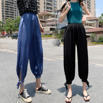 

Plus Size Capris 2020 Summer Women Lantern Pants Loose Chiffon Ladies Trousers Bow Harem Pants Thin Elatic Waist Casual Pants