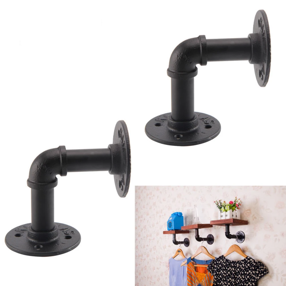 

Hot New 2pcs/set Household Industry Style Iron Home Decor Vintage Wall Mounted Shelf Holders Wood Board Rack Pipe Shelf Bracket