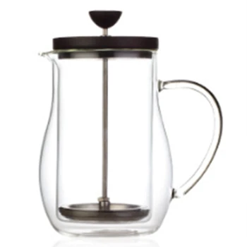 

Coffee Double Glass French Press Pot French Filter Press Coffee Pot 600Ml Household Mahogany Lid
