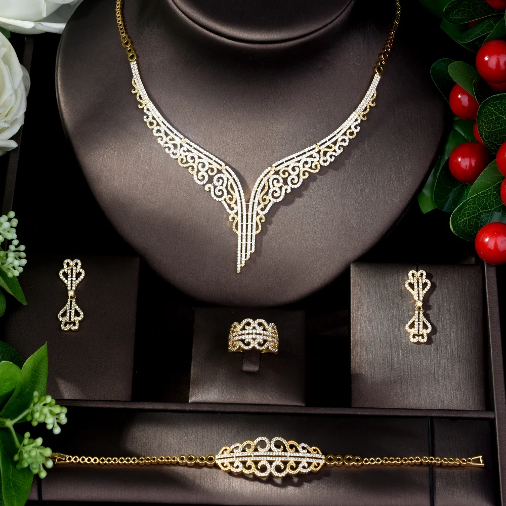 Cubic Zirconia Wedding Necklace Earrings Luxury Crystal Bridal Jewelry Sets - Image 2