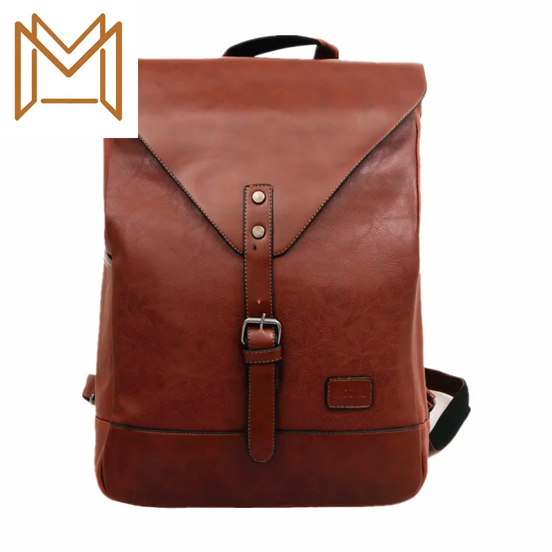 

2019 Man Solid Color Pu Computer Both Shoulders Backpack Student College Student Travel Backpack