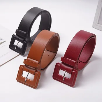 

New Design Women Pu Leather Wide Belt Girls Needle-free smooth buckle Belts for Dress Decorate Waistband Solid Strap Belts