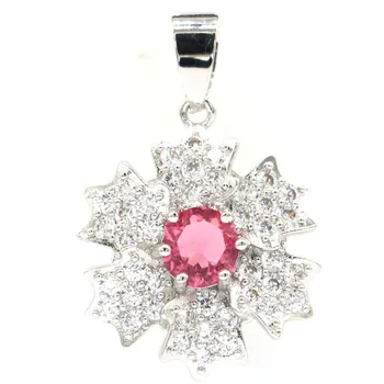 

32x21mm Romantic Created Pink Tourmaline CZ Gift For Woman's Silver Pendant