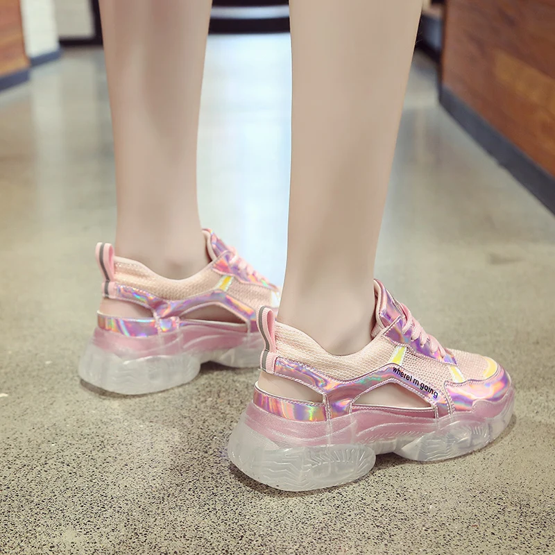 Кроссовки в стиле кэжуал; женская обувь на платформе; сетчатые Tenis Basket Femme; дышащая весенне-Осенняя обувь; цвет белый, розовый; zapatillas mujer