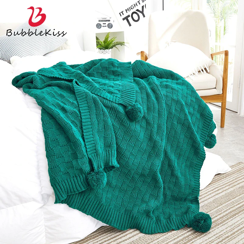 Bubble Kiss Throw Blanket Modern Style Solid Color Knitted Blanket