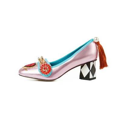 Женские свадебные туфли на каблуке; scarpe donna Crstal Zapatos De Mujer; женская обувь; роскошные женские туфли-лодочки с кисточками и цветочным узором; scarpe donna - Цвет: AS SHOW 5.5CM