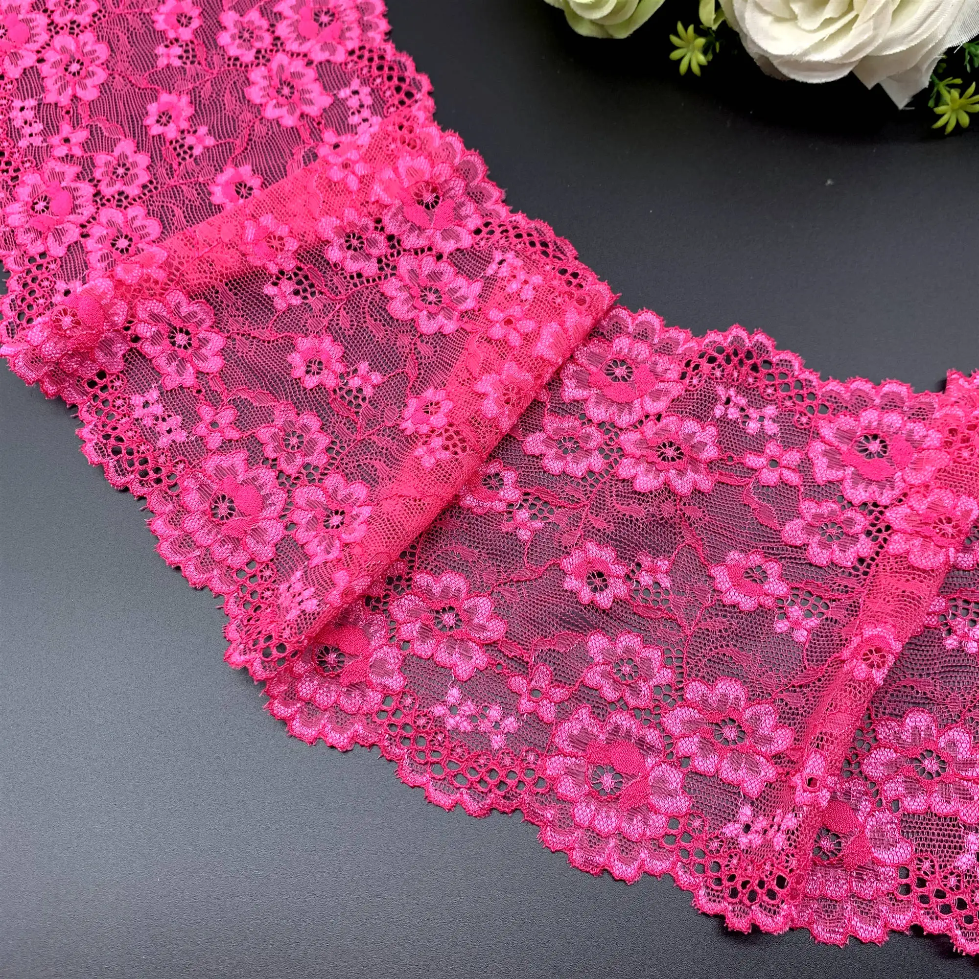 3y/lot 15cm Stretch Elastic Lace Fabric Fuchsia 3