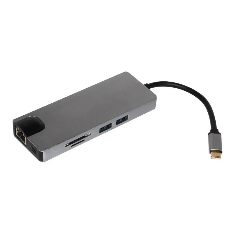 8 в 1 type-C концентратор USB-C 4 к HDMI/USB3.0/RJ45/VGA/PD зарядка аудио/SD/TF кардридер адаптер Usb разветвитель для MacBook Pro