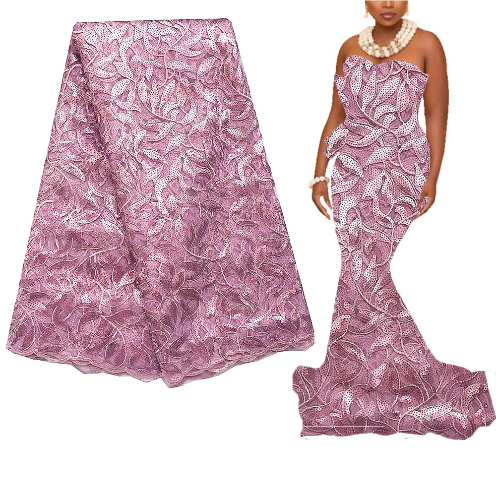 Сиреневая кружевная ткань с блестками 2020 высококачественные нигерийские