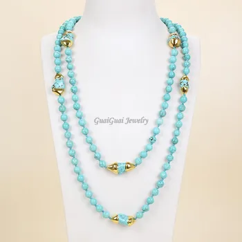 

GG Jewelry 52'' Blue Turquoise Yellow Gold Plated Freeform Turquoise Necklace